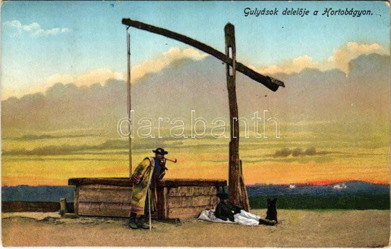 1913 Hortobágy, gulyások delelője a kútnál