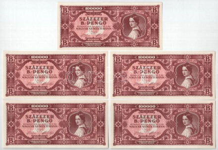1946. 100.000BP (5x) T:AU / Hungary 1946. 100.000 Bilpengő (5x) C:AU Adamo P36