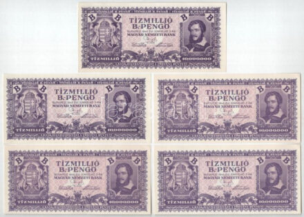 1946. 10.000.000BP (5x) T:AU / Hungary 1946. 10.000.000 Bilpengő (5x) C:AU Adamo P38