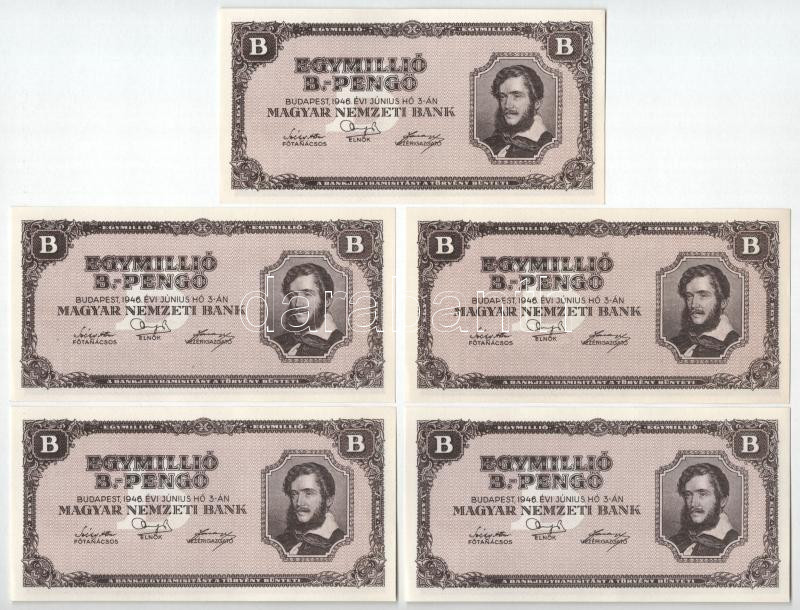 1946. 1.000.000BP (5x) T:AU / Hungary 1946. 1.000.000 Bilpengő (5x) C:AU Adamo P37
