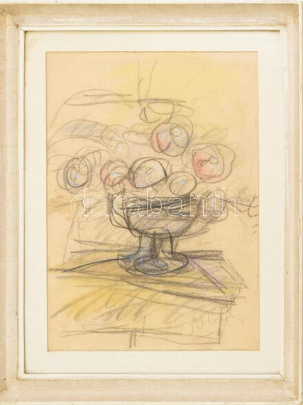 Czóbel Béla (1883-1976): Csendélet. Vegyes technika, papír. Jelezve jobbra lent. Üvegezett fakeretben. 42x30 cm / Béla Czóbel (1889-1975): Still life. Mixed technique on paper, signed lower right. Framed. 42×30 cm