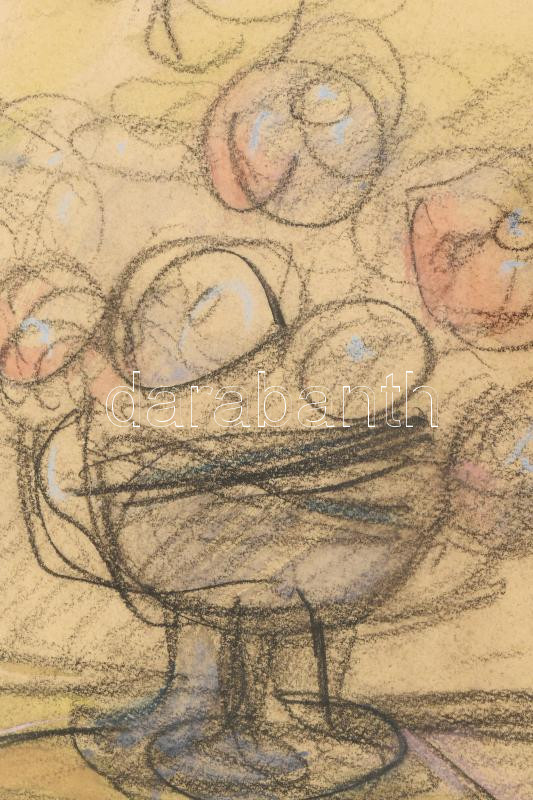 Czóbel Béla (1883-1976): Csendélet. Vegyes technika, papír. Jelezve jobbra lent. Üvegezett fakeretben. 42x30 cm / Béla Czóbel (1889-1975): Still life. Mixed technique on paper, signed lower right. Framed. 42×30 cm - Image 2