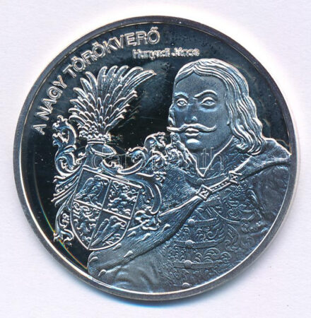 DN 'Nemzetünk nagyjai - Hunyadi János' kétoldalas Ag emlékérem tanúsítvánnyal (10,37g/0,999/35mm) T:PP kis patina