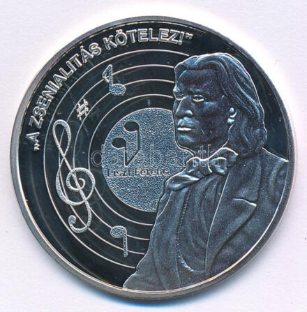 DN 'Nemzetünk nagyjai - Liszt Ferenc' kétoldalas Ag emlékérem tanúsítvánnyal (10,37g/0,999/35mm) T:PP patina