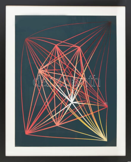 Mengyán András (1945-): Elhajló 12D tér, 2016. Magas minőségű C-print, papír, jelzett a hátoldalán. 50x40 cm. Üvegezett fakeretben / András Mengyán (1945-): Bended 12D space, 2016. High quality c-print on paper, signed on the reverse.