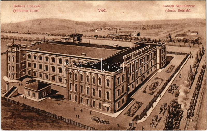 Vác, Kobrak cipőgyár, villamos üzem, vonat