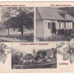 1912 Ledény, Ladzany; templom, paplak, iskola, Méltóságos Ruston urasági kastélya, Brüll Jakab üzlete / church, rectory, school, castle, shop. Art Nouveau, floral