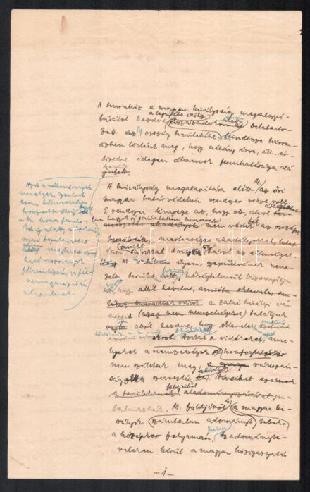 cca 1942-1943 Kring Miklós Muraközről (a trianoni döntéssel Horvátországhoz csatolt történelmi régió) külügyminisztériumi felkérésre írt, revizionista megközelítésű tanulmányának eredeti kézirata ill. gépirata, 6 kézzel