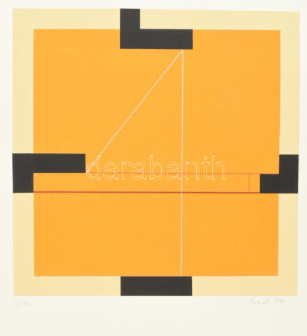 Konok Tamás (1930-2020): Kompozíció, 1991. Szitanyomat, papír, jelzett. Számozott: 26/40. 28×28 cm / screenprint on paper, signed, numbered (26/40)