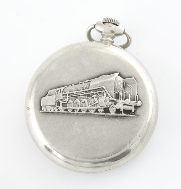 Molnija fém tokos vasutas zsebóra. Kopott számlappal, működik d: 48 mm - Image 2