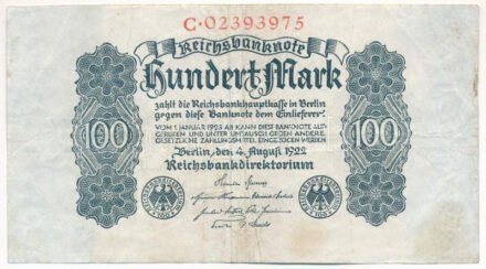 Németország / Weimari Köztársaság 1922. 100M T:F folt Germany / Weimar Republic 1922. 100 Mark C:F spot Krause P#75