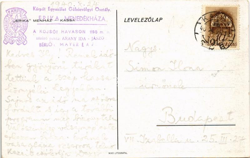 1940 Kassa, Kosice; Kárpát Egyesület Gölnicvölgyi Osztály Erika menház a Kojsói havason / Kojsovská hola / rest house - Image 2