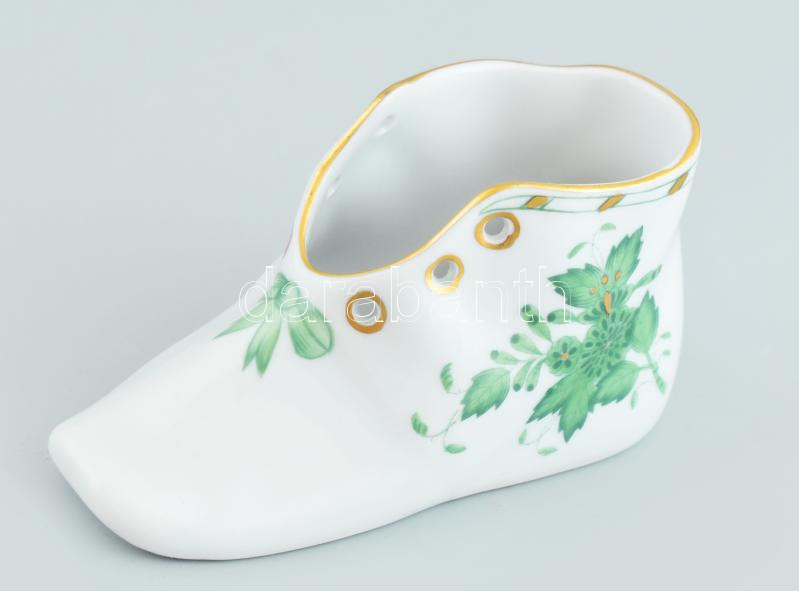 Herendi porcelán Apponyi mintás cipőcske, kézzel festett, jelzett, hibátlan. 10x5,5 cm