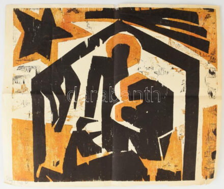 Kunt Ernő (1920-1994): Cím nélkül. Linómetszet, papír. Jelzett, sorszámozott 83/150 Hajtva 35x30 cm