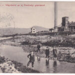 1912 Ruttka, Vrútky; Vág részlet, Kassa-Oderbergi Vasút (KsOD, KOV) új főműhelye és gépházá / Váh riverside, machine house of the Kosice-Bohumín Railway station, main workshop