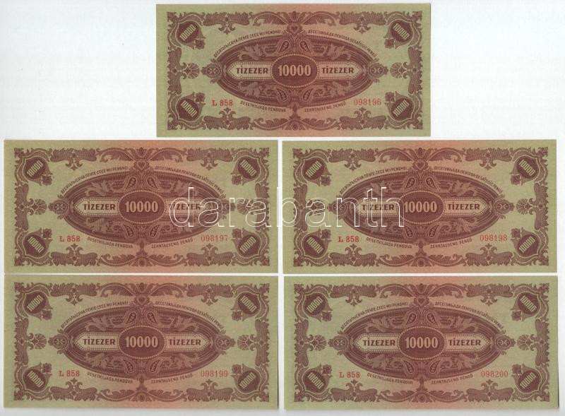 1945. 10.000P (5x) sorszámkövetők 'L 858 098196 - L 858 098196' T:AU / Hungary 1945. 10.000 Pengő (5x) consecutive serials 'L 858 098196 - L 858 098196' C:AU Adamo P23e - Image 2