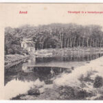1913 Arad, Városligeti tó a korcsolyapavilonnal, Andrényi pezsgő reklám / lake with ice skating hall, champagne advertisement (EK)
