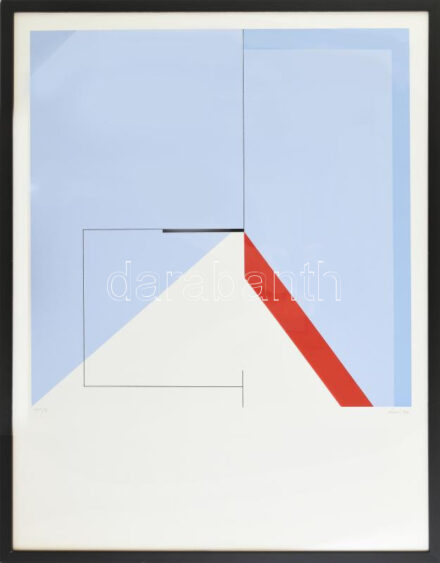 Konok Tamás (1930-2020): Kompozíció, 1998. Szitanyomat, papír, jelzett. Számozott: XVIII/8. Üvegezett fakeretben. 45×45 cm / Screenprint on paper, signed, numbered: XVIII/8. Framed with glass.