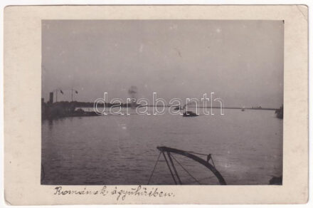 Románok ágyútüzében / K.u.K. Kriegsmarine / WWI Austro-Hungarian Navy, Romanian cannon fire over the Danube. photo (EK)