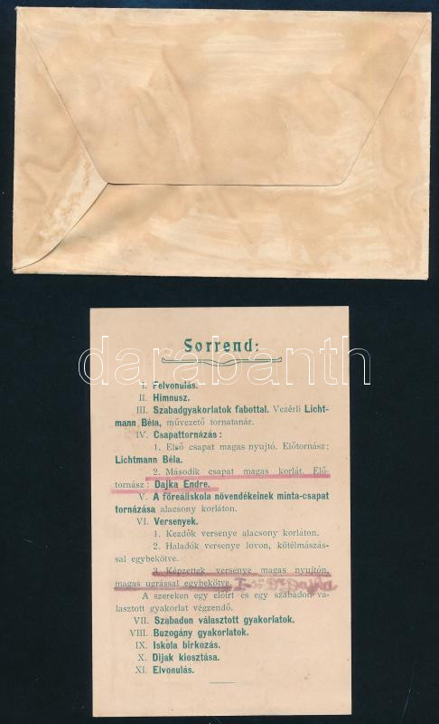 1907 A Nagyváradi Sport-Egylet dísztornájának meghívója, 1907. feb. 07.,a hátoldal a programmal, benne bejegyzésekkel. borítékja, foltos. - Image 2
