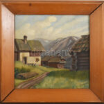 Azonosítatlan osztrák festő H. Markowitz?: Alpesi táj. Olaj, vászon, jelzett. Masszív fa keretben. 38x38 cm