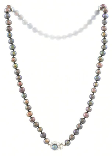 14k arany kapcsos nyaklánc tahiti-szín édesvízi gyöngyökkel 28,1 gr 2,1 g Au. tanúsítvánnyal