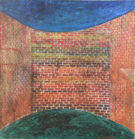 Ország jelzéssel: Téglák. Olaj, farost, vetemedett. 43,5x42 cm.