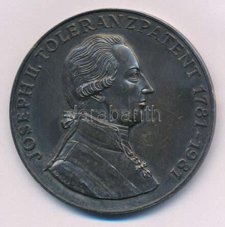 Ausztria 1981. 'II. József toleranciapátense 1781-1981' ezüstözött bronz emlékérem (50mm) T:AU patina Austria 1981. 'Joseph II Tolerance patent 1781-1981' silver plated Br commemorative medallion (50mm) C:AU patina