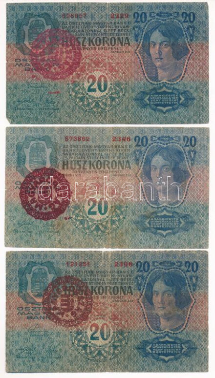 1913. 20K (5x) piros 'MAGYARORSZÁG' felülbélyegzéssel T:F Adamo K17B