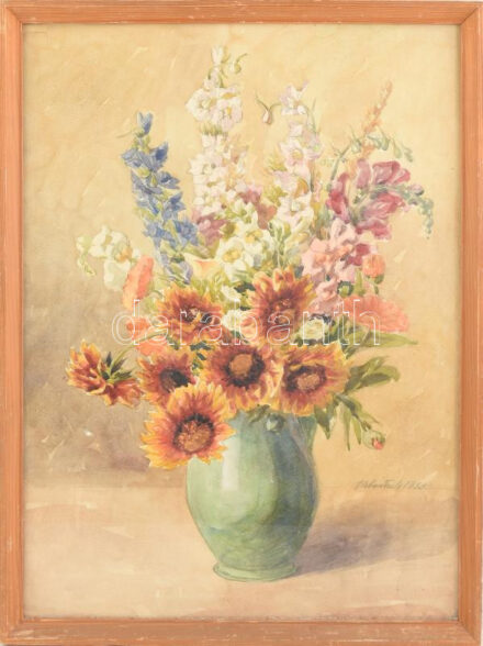 Urbántsek jelzéssel: Csendélet, 1933. Akvarell, papír, 58x42 cm. Üvegezett fakeretben.