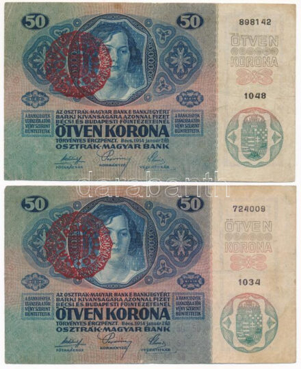 1914. 50K (5x) piros 'MAGYARORSZÁG' felülbélyegzéssel T:F