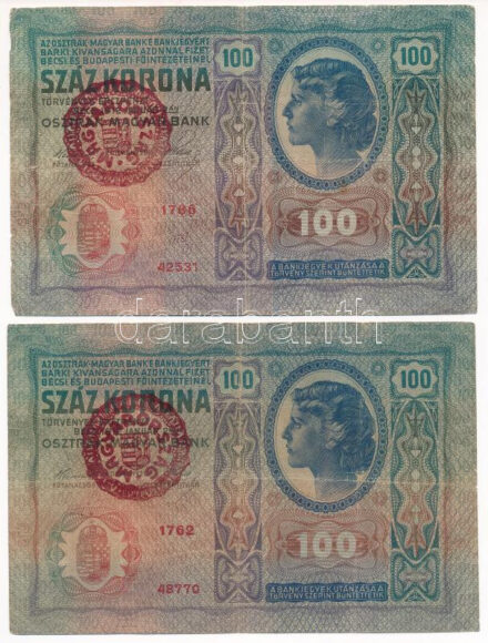 1912. 100K (5x) piros 'MAGYARORSZÁG' felülbélyegzéssel T:F Adamo K28