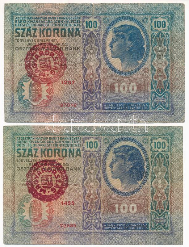 1912. 100K (5x) piros 'MAGYARORSZÁG' felülbélyegzéssel T:F Adamo K28 - Image 3