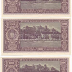 1945. 100P (3x) sorszámkövetők 'B 238 074912 - B 238 074914' T:AU / Hungary 1945. 100 Pengő (3x) consecutive serials 'B 238 074912 - B 238 074914' C:AU Adamo P18 - Image 2