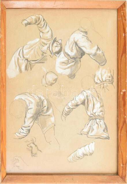 Székely Bertalan (Kolozsvár, 1835 - Budapest, 1910): Tanulmányrajz. Kétoldalas, ceruza, papír. Hátoldalán MNG Bírálati csoport etikettje. Sérült keretben, hátsó üvegen repedés. 43x30 cm / pencil on paper