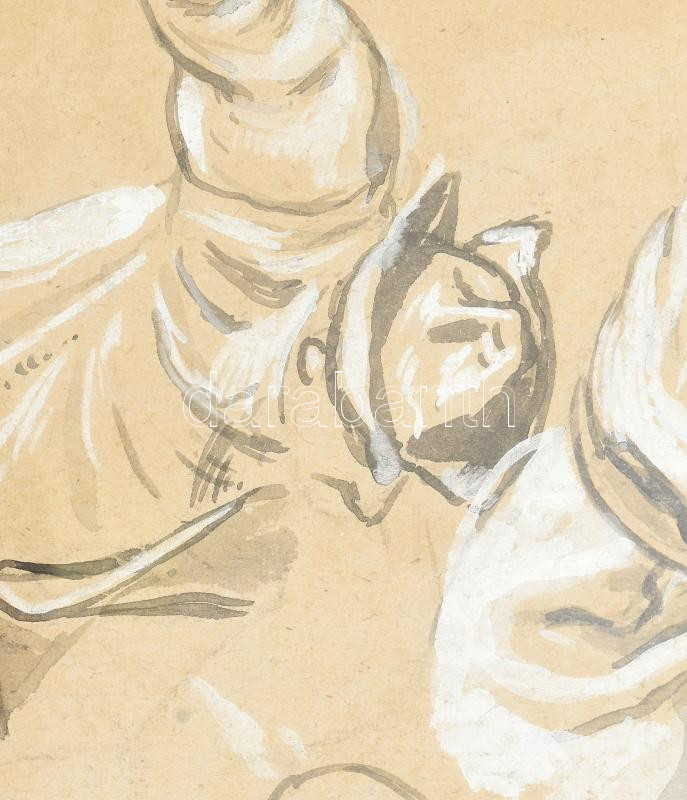 Székely Bertalan (Kolozsvár, 1835 - Budapest, 1910): Tanulmányrajz. Kétoldalas, ceruza, papír. Hátoldalán MNG Bírálati csoport etikettje. Sérült keretben, hátsó üvegen repedés. 43x30 cm / pencil on paper - Image 4