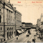 1911 Arad, Aczél Péter utca, autóbusz, üzletek / street view, autobus, shops (fl)