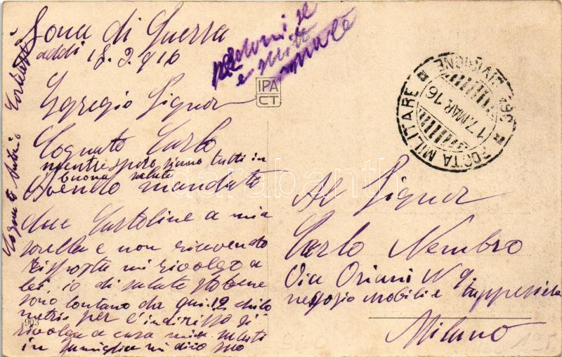 1916 Kobarid, Caporetto; La Piazza, Gostilna Mesnica, Gostilna pri Studeneu / main square, restaurant, soldiers + 'POSTA MILITARE 36 DIVISIONE' - Image 2