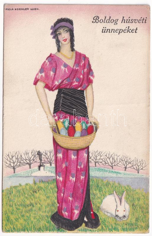 1918 Boldog húsvéti Ünnepeket / Easter Mode. B.K.W.I. 4691-5. s: Mela Koehler (EK)