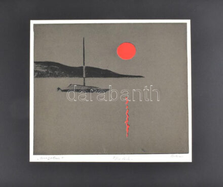 Bokros László (1928-2017): 'Angelus'. Szitanyomat, glitter (?), papír, jelzett, számozott (7/10). Paszpartuban. Lap széle foltos. 25x26,5 cm