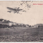 1909 Budapest I. Bleriot repülőgépe a Vérmező és Váralja felett, montázs (fl)