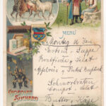 Lviv, Lwów, Lemberg (Gallicya, Galizien); Menu - Chocolat Suchard / Swiss chocolate advertising, folklore. Art Nouveau, floral, litho (non PC) (18 x 12 cm) (EK)