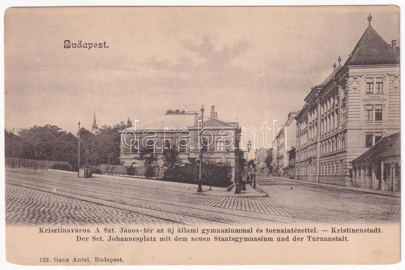 Budapest I. Krisztinaváros, Szent János tér az új állami gimnáziummal és tornaintézettel. Ganz Antal 122. (EM)