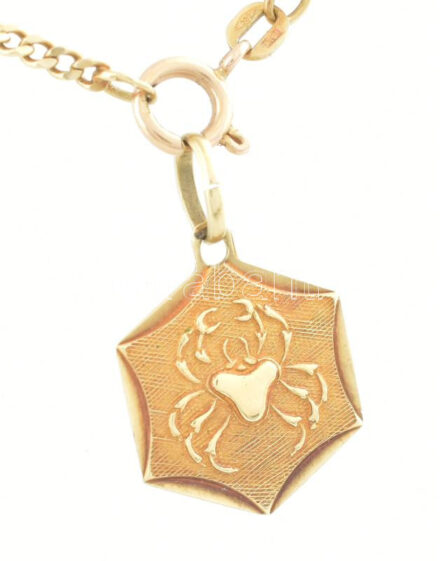 14k arany (Au) nyaklánc, rák horoszkópos medállal jelzett 12,1 g