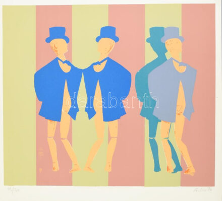 Lux Antal (1935-): Bábuk, 1970. Szitanyomat, papír. Jelzett és datált (A Lux 70), számozott: 12/20. 40x46 cm. Magyarországon nagyon ritka klasszikus pop art alkotás, a művész Nyugat-Németországban alkotta! / Antal Lux (1935-): Puppets.