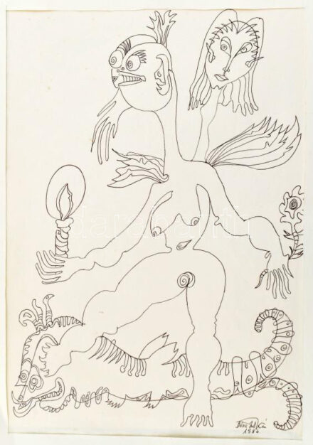 Dóra István (Dhora): absztrakt grafika. Toll papír. Jelzett, paszpartuban 27x19 cm