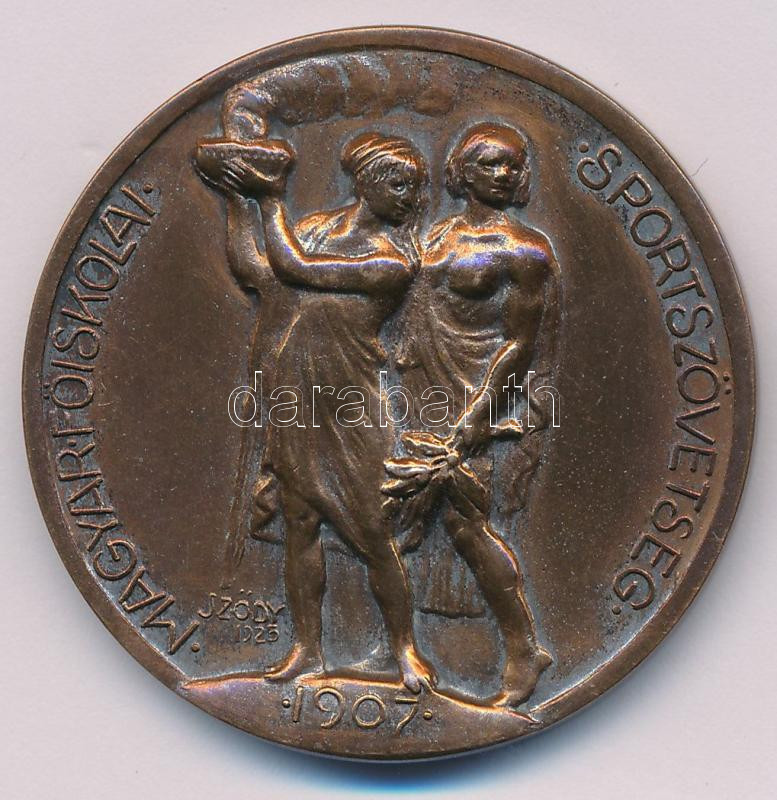 Sződy Szilárd (1878-1939) 1925. 'Magyar Főiskolai Sportszövetség 1907 - Bajnoki érem - Súlydobás II. 1925.' ezüstözött bronz díjérem, peremen 'LUDVIG BUDAPEST' gyártói jelzéssel (41mm) T:XF ezüstözés lekopott