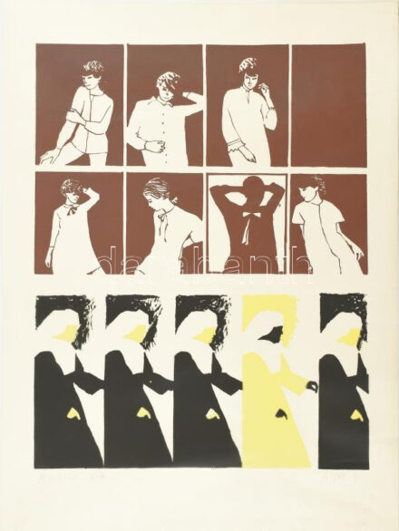 Lux Antal (1935-): Apácák, 1970. Szitanyomat, papír. Jelzett és datált (A Lux 70), művészpéldány e.a jelzéssel. 51x40 cm. Magyarországon nagyon ritka klasszikus pop art alkotás, a művész Nyugat-Németországban alkotta! / Antal Lux