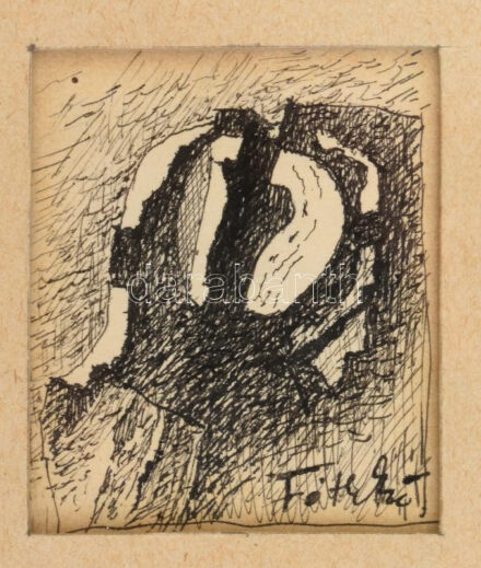 Fóth Ernő (1934-2009): Cím nélkül. Ceruza, papír. Jelzett, Üvegezett keretben 4x5 cm