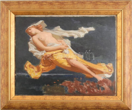 Stein János Gábor (1874-1944): Női akt. Olaj, karton, jelzés nélkül, 27×34 cm, fakeretben / Stein János Gábor (1874-1944), born in Kolozsvár/Cluj: Female nude. Oil on board, unsigned, framed, 27×34 cm